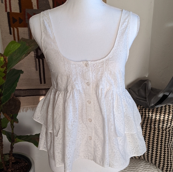 Free People White Ruffle Button Tank Top - Picture 5 of 6